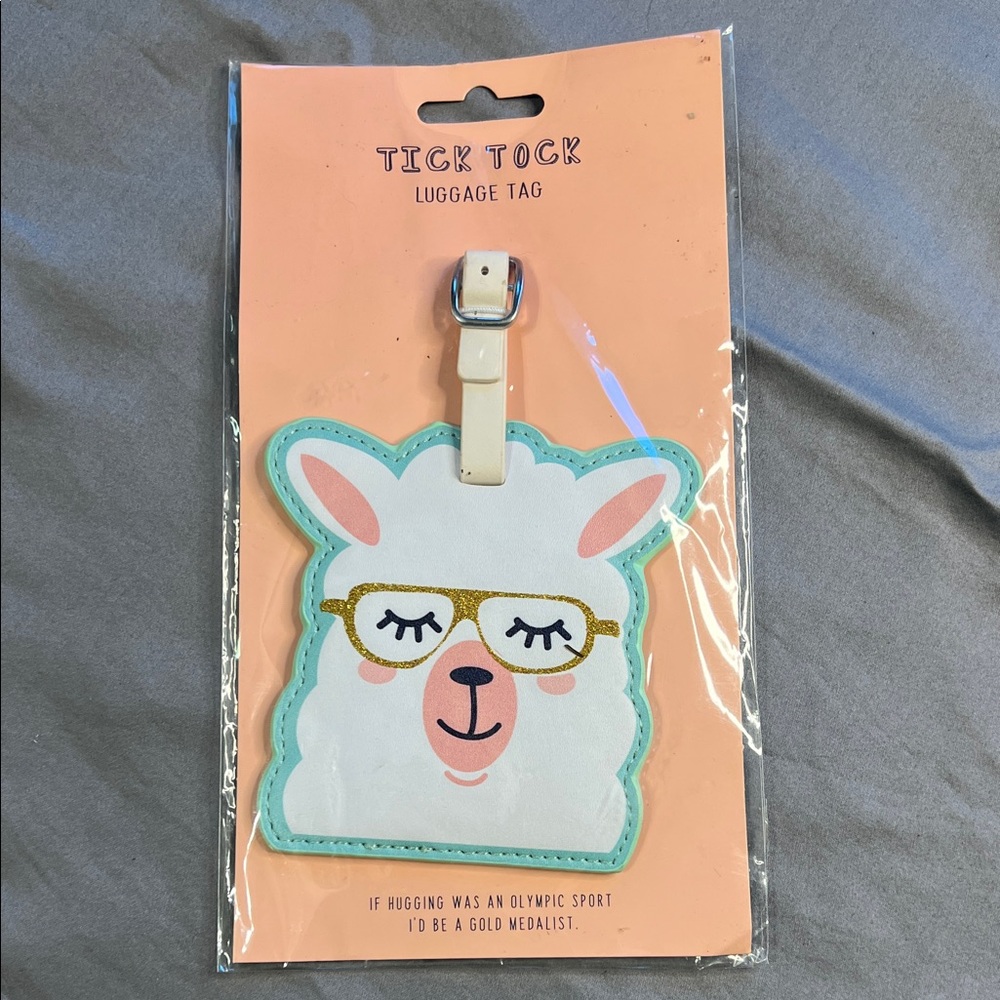 White and Gold Llama Luggage Tag